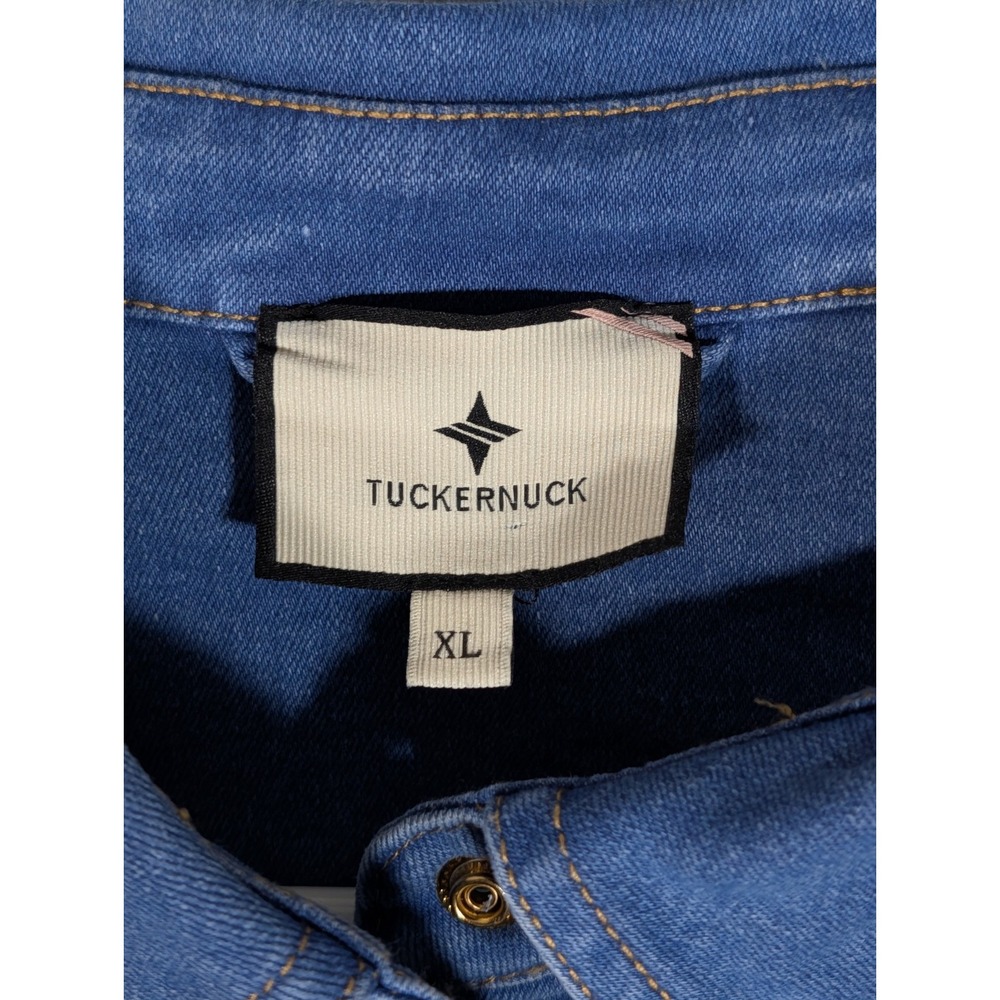 Tuckernuck Indigo Denim Lexi Dress Womens XL Blue Gold Snap Stretch Belted EUC - Picture 13 of 16